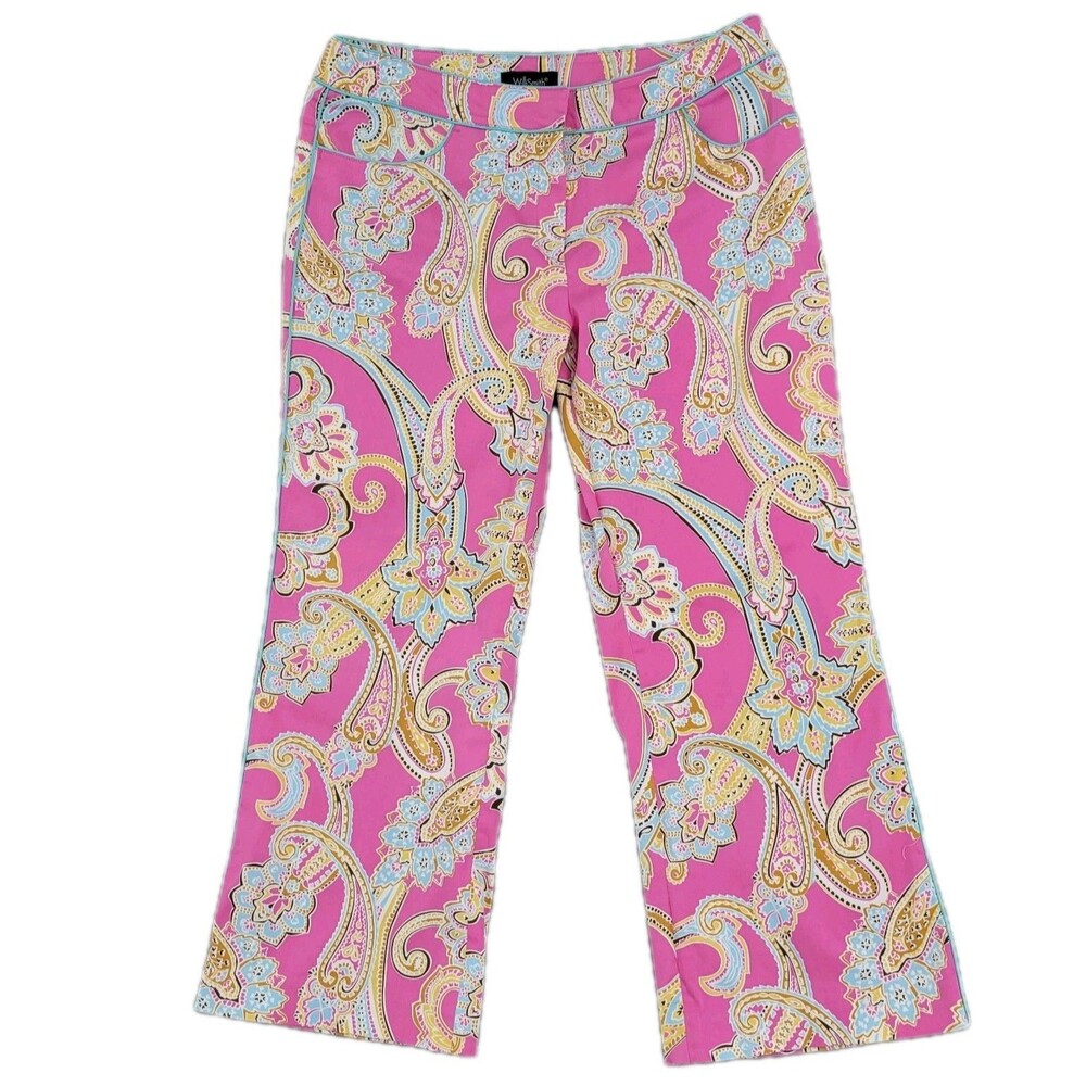 Willi Smith Womens Crop Paisley Pants Size 10 Slightly Flared Side Pockets 31x24